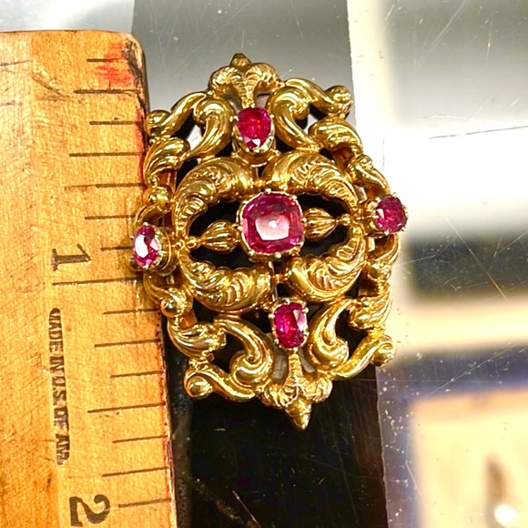 18k 3.50 CTTW - Edwardian Era Ruby brooch - Picture 6 of 8